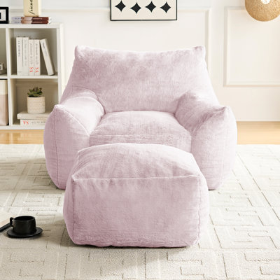 Oversized Bean Bag Chair with Ottoman & Armrests for Living Room, Lazy Sofa, Pink