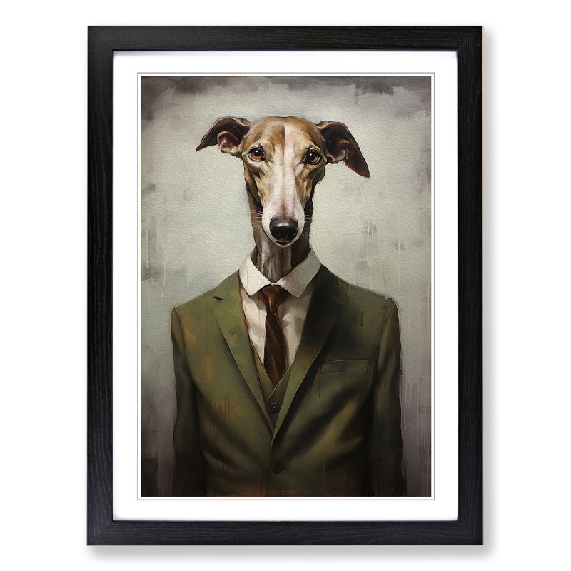 Greyhound in a Suit Painting No.2 - Framed Print, Black Framed, 64cm H x 46cm W