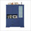 Buffet de cuisine traditionnel autoportant avec huche, grande armoire de rangement, tablettes réglables et poste de travail à micro-ondes, bleu