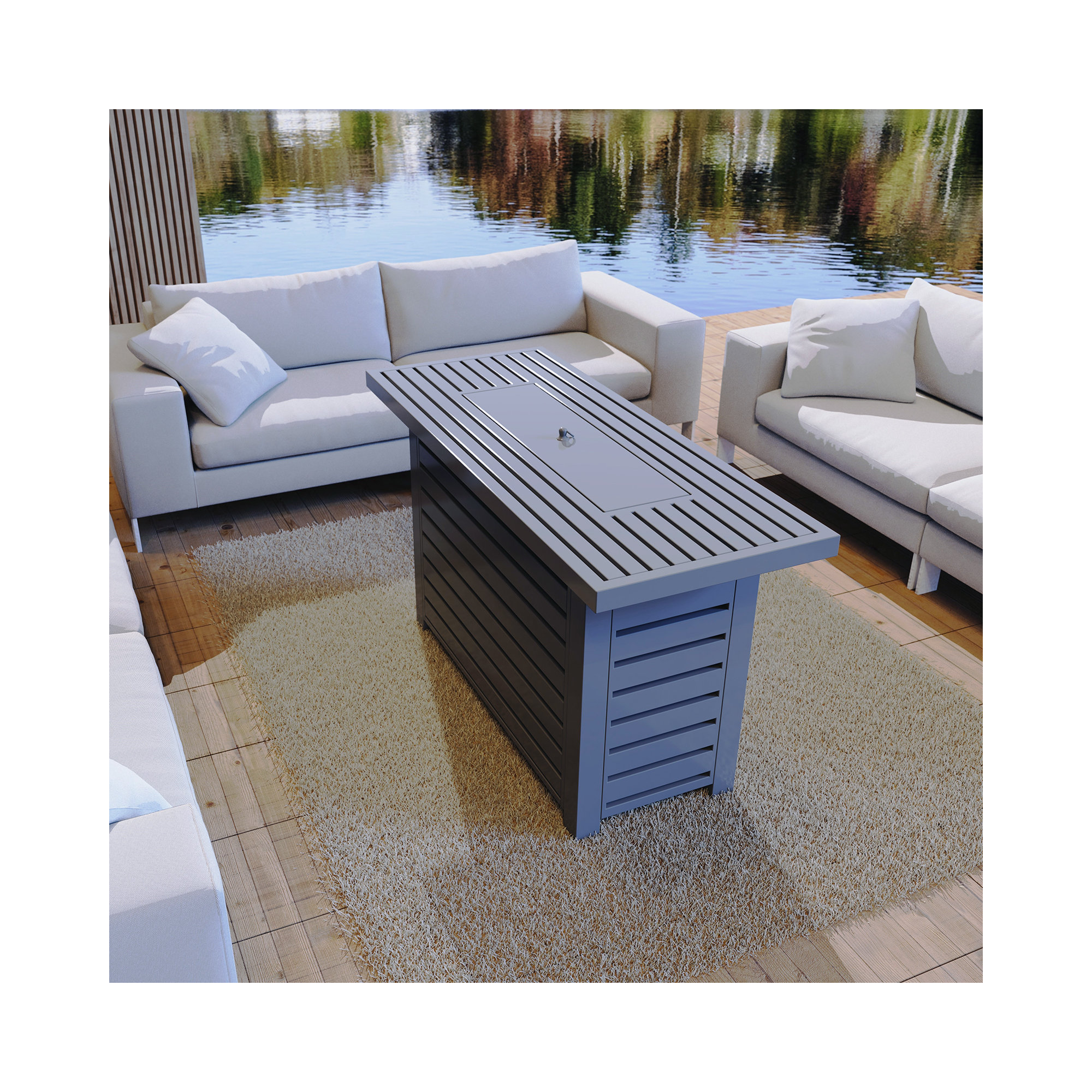 Casselton Rectangle Fire Pit Table, Gray, 25" H x 42" W x 20" D