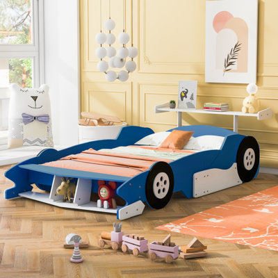 Lit plateforme pleine grandeur en forme de voiture de course avec roulettes