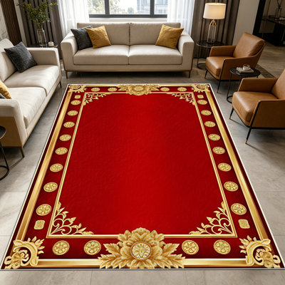 1PC vintage luxury burgundy gold baroque floral area rugs for Living Room, Soft and Comfortable, Suitable for all seasons, easy-to-maintain, machine washable Indoor floor mat, Under Table Farmhouse suitable for dining table, bedroom, entryway,