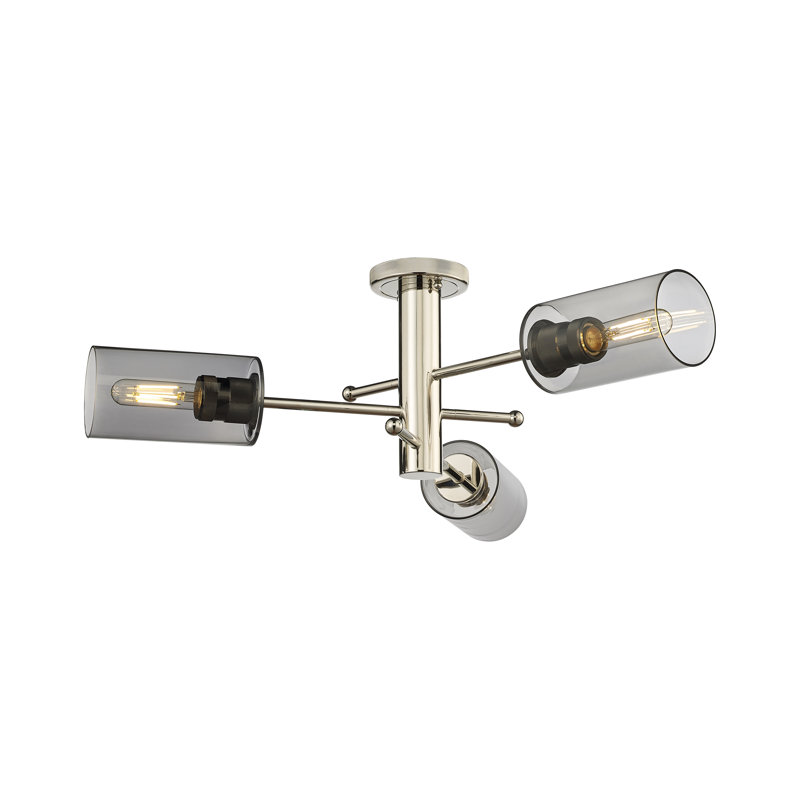 Plafonnier encastré 3 lumières Crown Point, H 10,13 po x l 29,38 po x P 29,38 po, Plaqué couleur fumée, Nickel poli