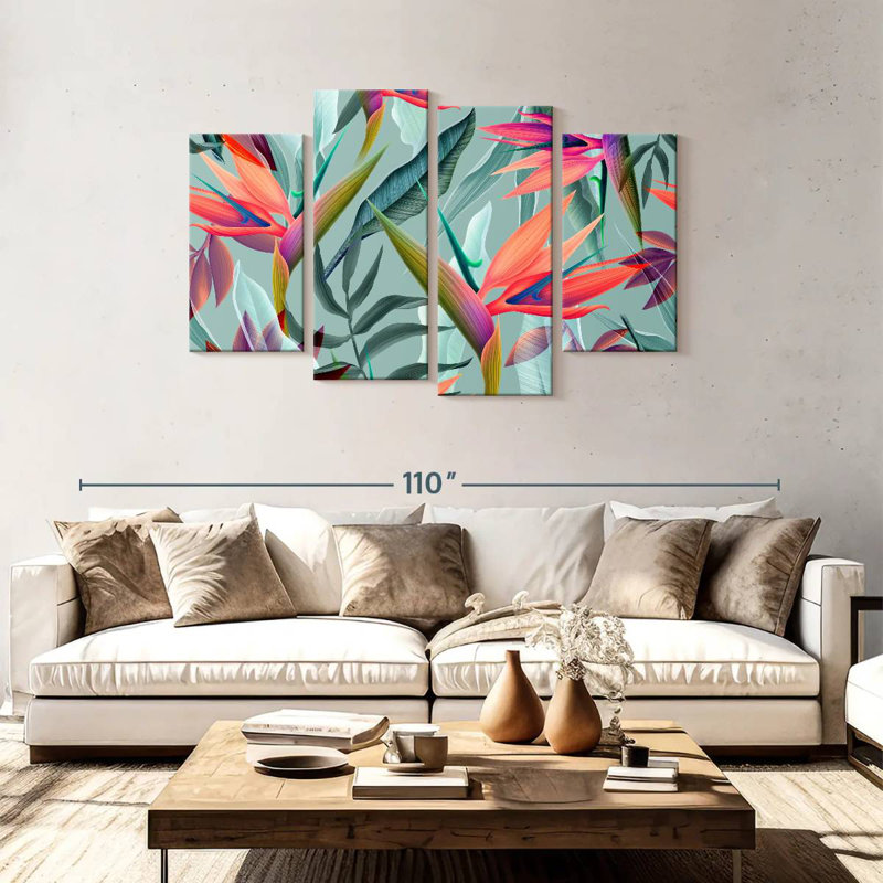 Harnek, oiseau de paradis, fleurs, H 48 po x l 75 po