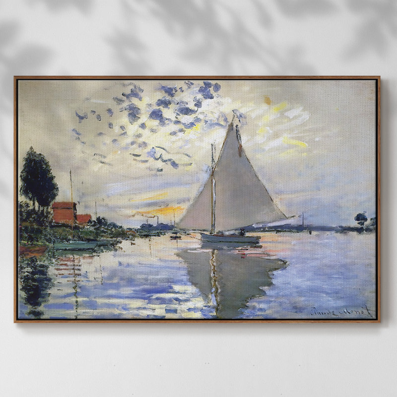 Voilier au petit sur toile, H 37 po x l 25 po x P 2 po, Noyer