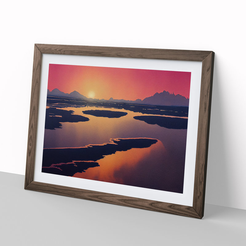 Mind Blowing Ocean Beach Sunset - Framed Print, 34cm H x 46cm W x 2cm D, Walnut