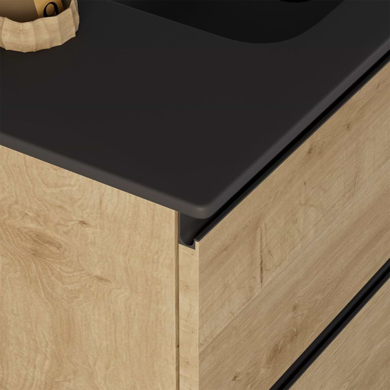 Duo 24" Single Vanity With Integrated Ceramic Top, Blonde Wood, Black, 40"