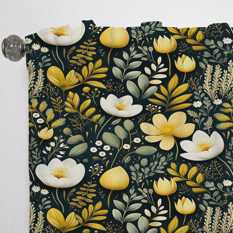 Botanical Wanderlust Green And Yellow - Bohemian Curtain - Velvet Room Darkening - 1 Panel, 52" W x 120" L