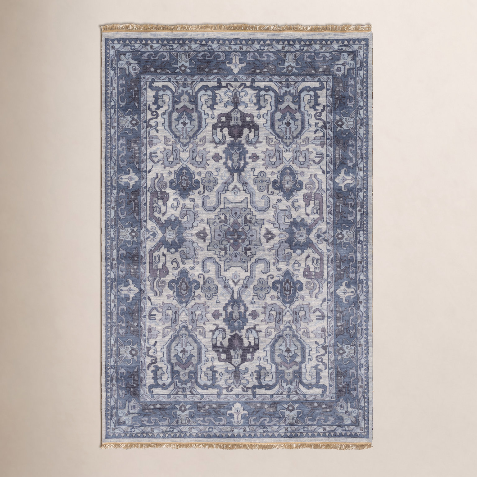 Mulane Navy Hand-Knotted Oriental Wool Rug, Rectangle 3'9" x 5'9"