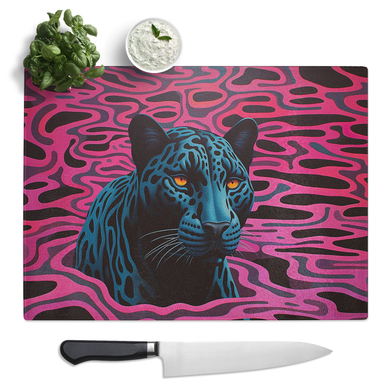 Panther Op Art  Glass Chopping Board