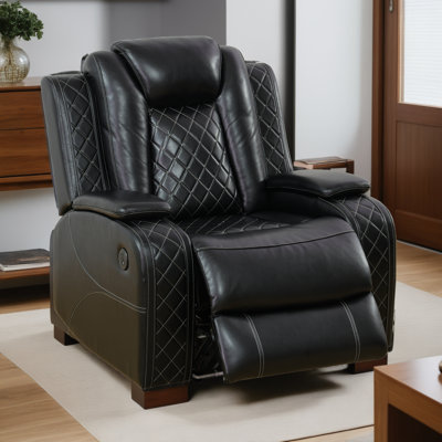 Black Breathing Leather Living Room Recliner Chair