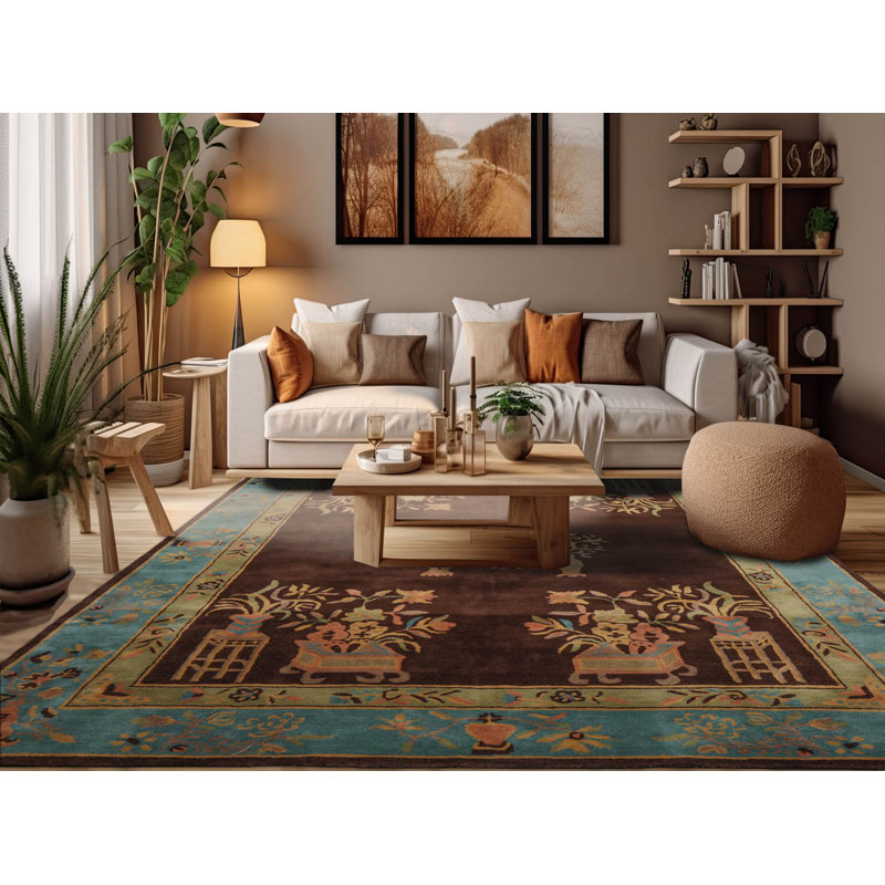 Tapis brun intérieur / extérieur rectangulaire en laine touffeté à la main Razzak, Rectangle 8 pi x 10 pi