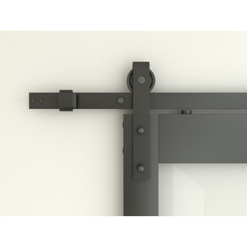 Porte de grange coulissante double en verre trempé givré 3-Lite avec poignée, 36 po x 84 po, Noir