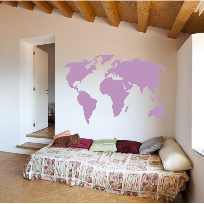 Décalcomanie murale carte du monde, H 22 po x l 32 po x P 0,01 po, Lilas