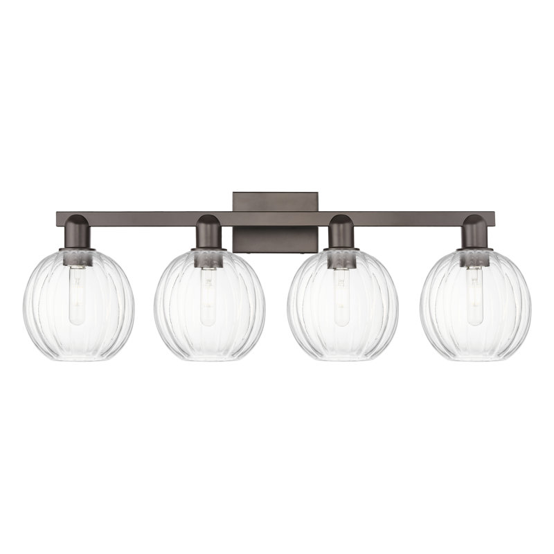 Eldon - Luminaire de salle de bain 4 lumières à abat-jour sphérique 36 po, Bronze huilé, Transparent