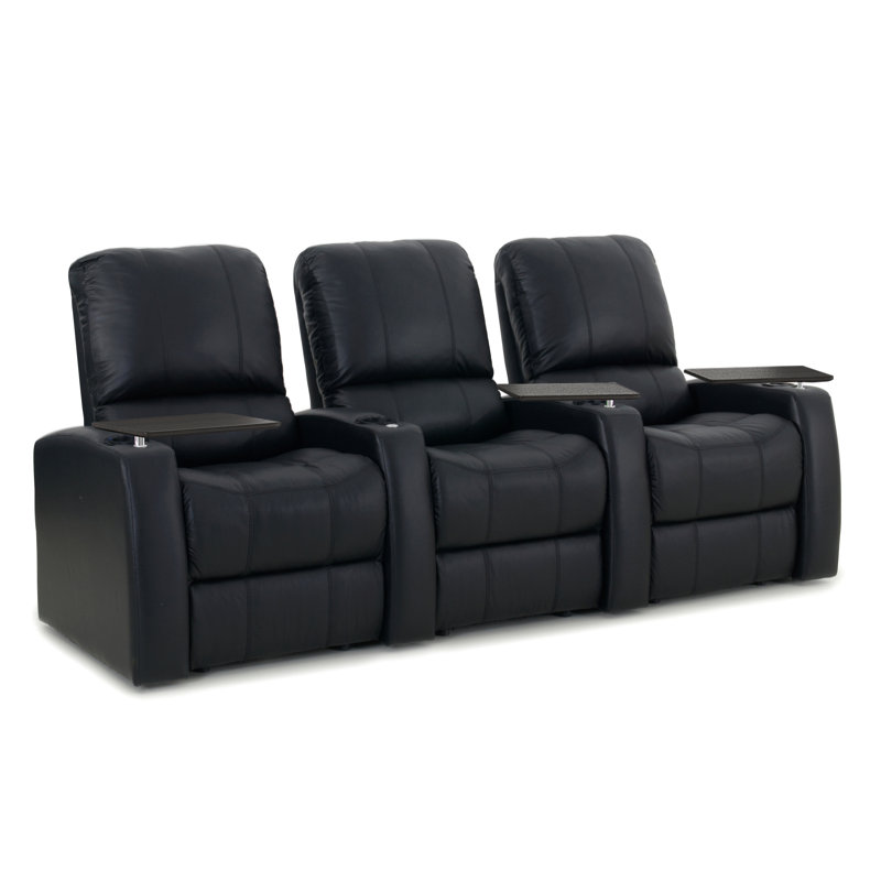 Canapé de cinéma maison en cuir (rangée de 3), Noir, Manuel