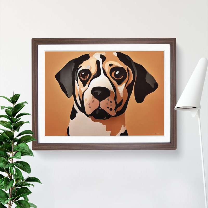 Dog Vol.1 - Single Picture Frame Painting, 25cm H x 34cm W x 2cm D, Walnut