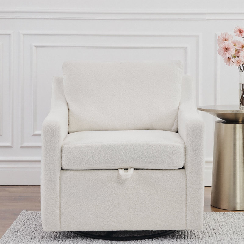 Chaise d'appoint moderne pivotante à 360 ° avec poches de rangement et rivets, Ours en peluche ivoire