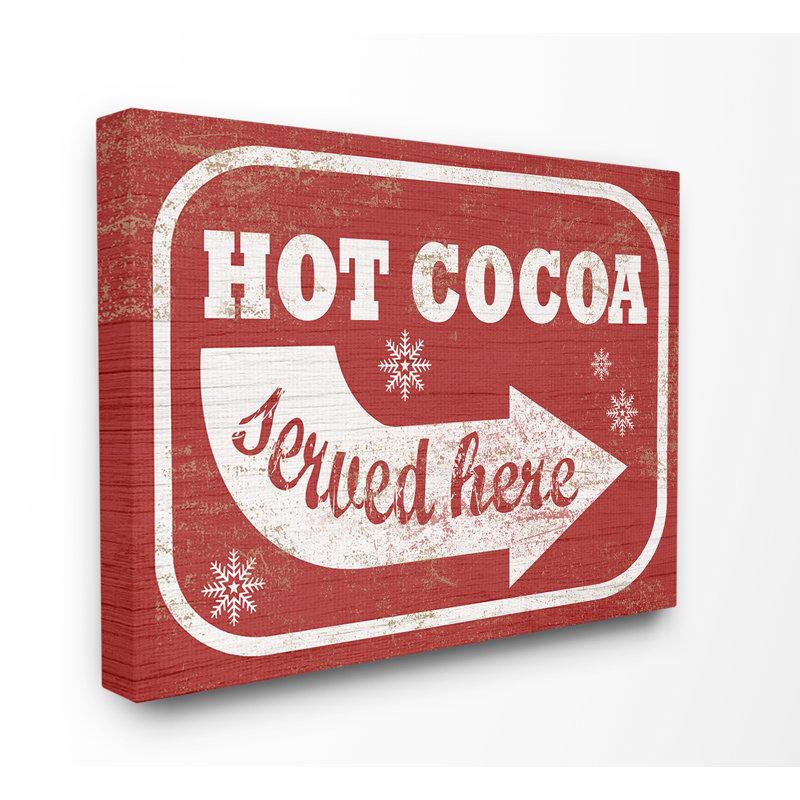 «Holiday Distress White and Vintage Sign Hot Cocoa Served Here», impression, Toile tendue, H 30 po x l 40 po x P 1,5 po