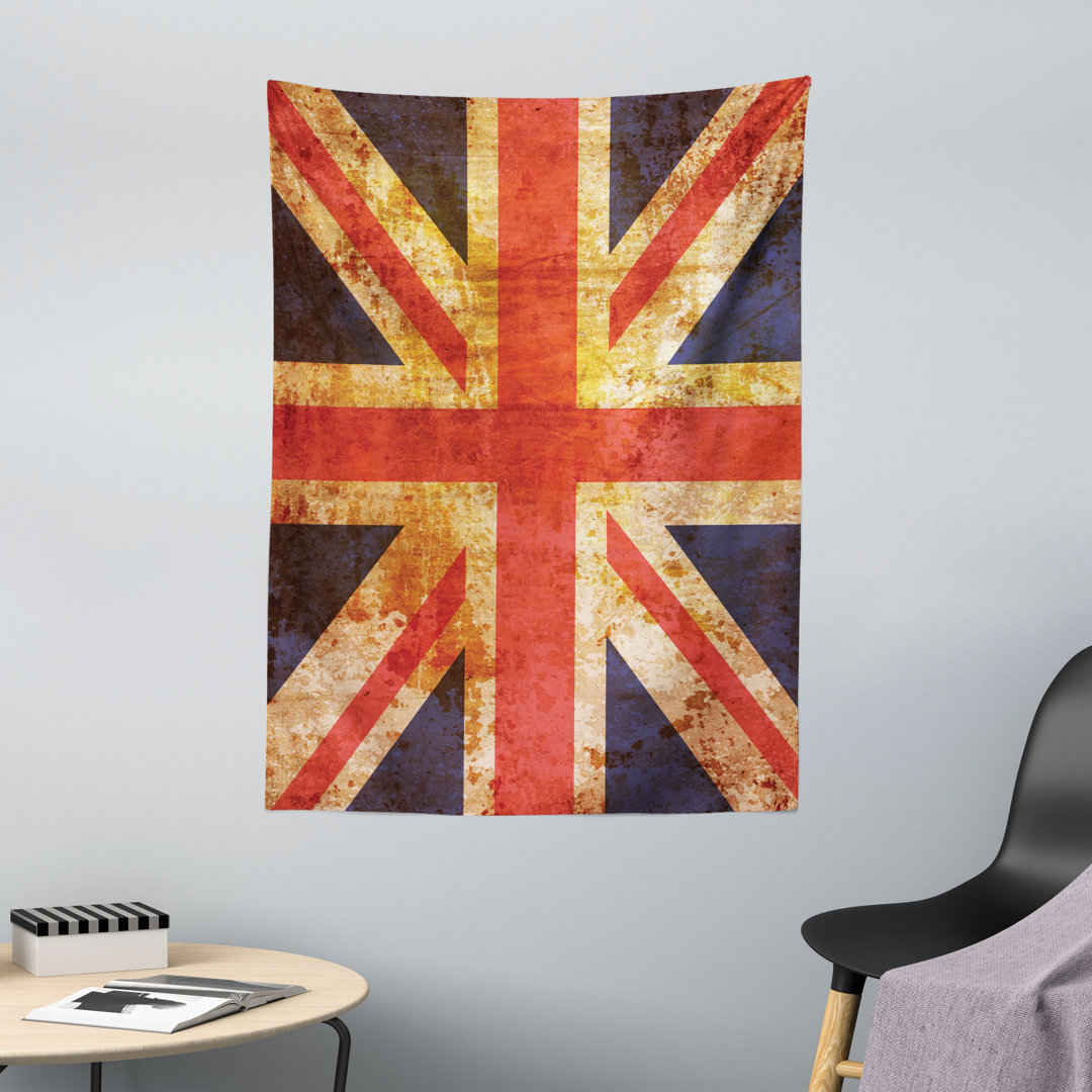 Wandteppich, Union Jack Motiv Grunge, Nachtblau Zinnoberrot