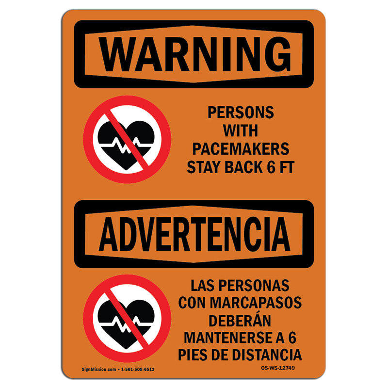 Enseigne binaire «Pacemakers Stay Back» 6 pi, H 24 po x l 18 po x P 0,1 po