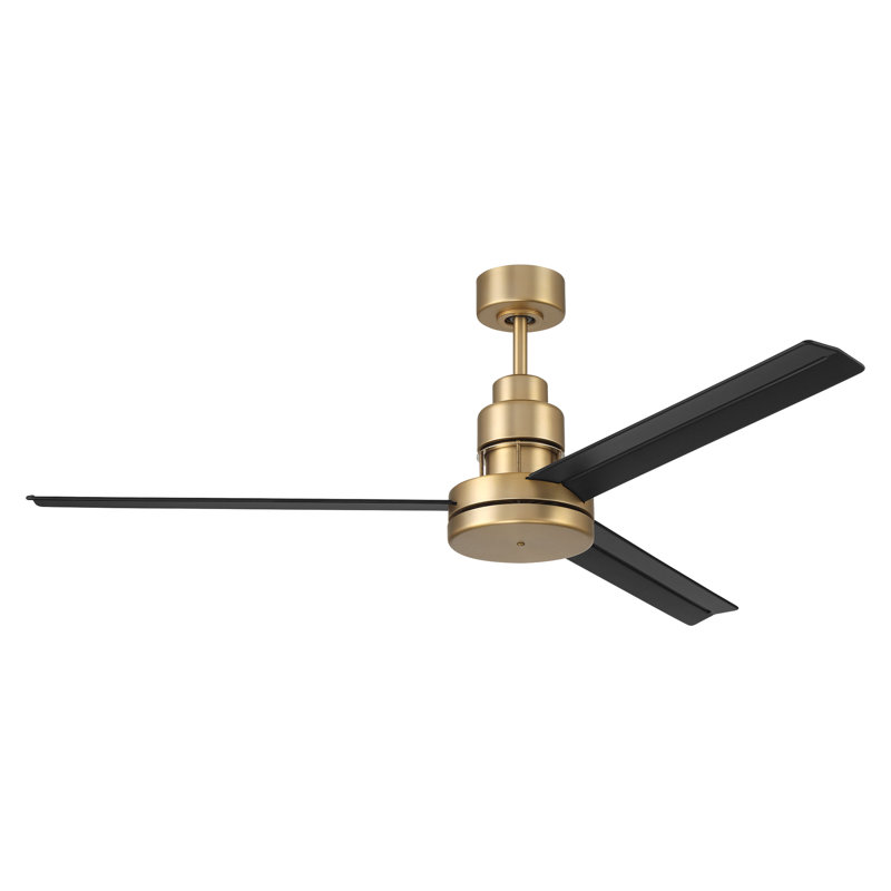 54" Satin Brass and Black Modern Ceiling Fan with Remote