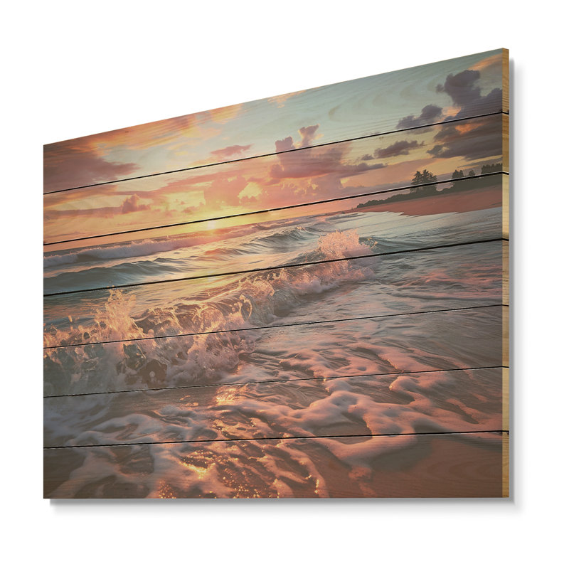 Beachside Sunset Horizon 5 - Rose On Wood Print, H 10 po x l 20 po x P 0,78 po