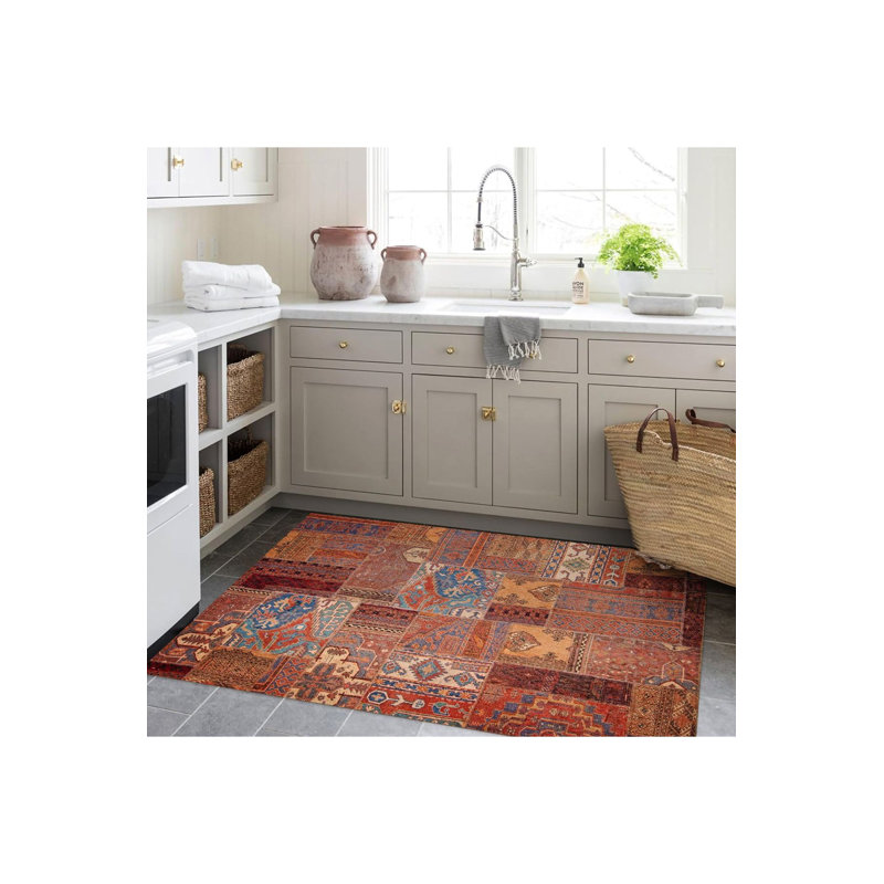 Tapis décoratif moderne patchwork à motif tissé brun, Rectangulaire 3 pi 11 po x 5 pi 11 po