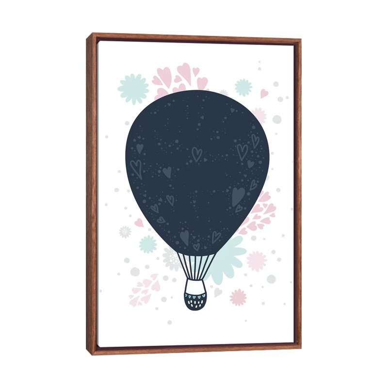Montgolfière - impression d'art graphique, Toile avec cadre brun, Pas de tapis, H 26 po x l 18 po x 1,5 po