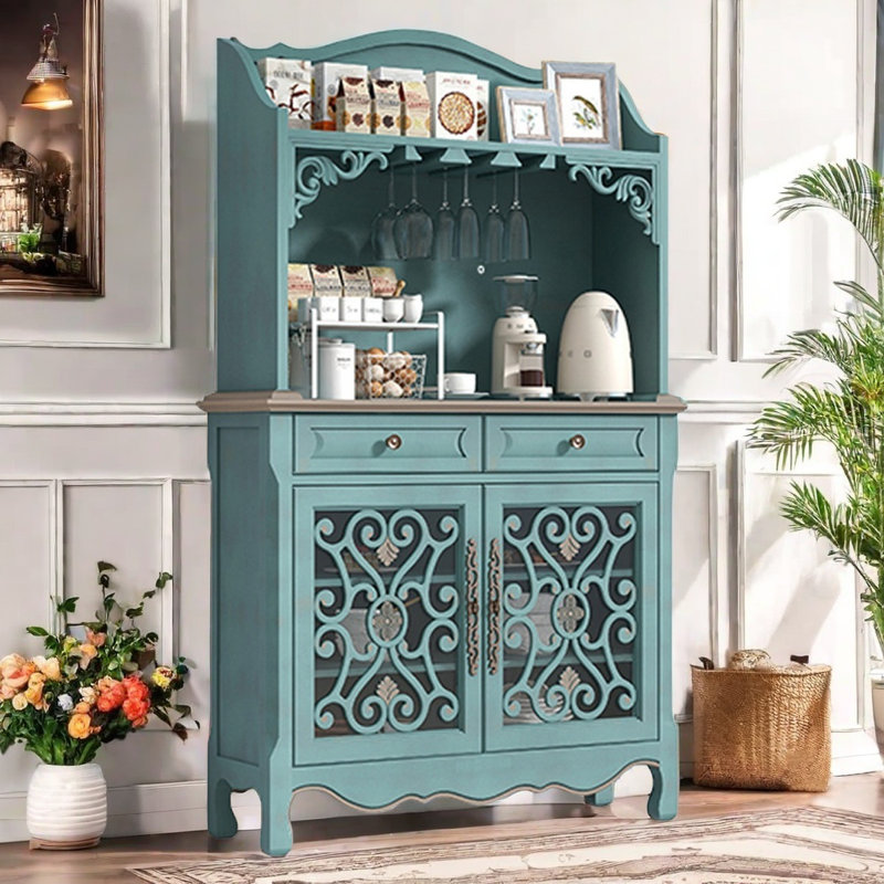 Buffet rétro en bois massif avec rehausse de bar