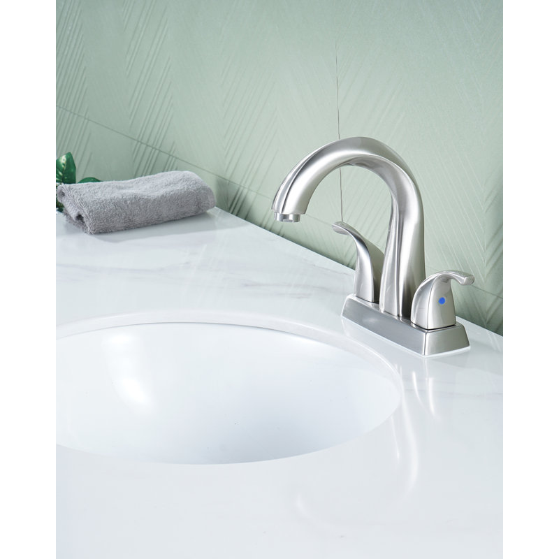 Robinet de lavabo de salle de bain à poignée double 4 pouces avec ensemble de drain, Nickel brossé