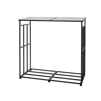 Firewood Rack with Sloped Roof, 4 ft Outdoor Firewood Holder, 1/4 Cord Log Storage Shed, 660lb Max Weight Capacity, Powder-Coated Metal Wood Storage Rack for Fireplace Deck Backyard Garden