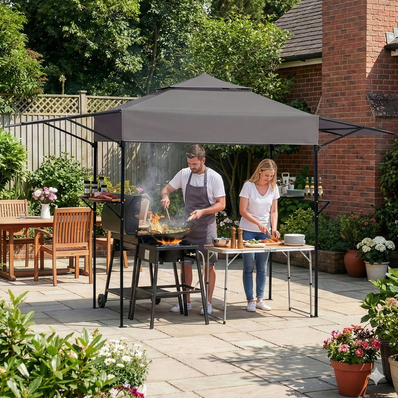 3,3 X 12,5 pi Pavillon de jardin pour barbecue avec toit souple gris foncé, Gris foncé