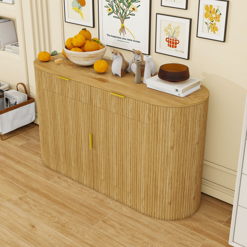 Wooden Sideboard with Storage Shelves and Drawers, Natural