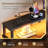 55" Gaming Desk with Power Outlet & LED Light, Computer Desk with Fabric Drawers, Storage Shelves & Monitor Stand, Industrial Gaming Table with Side Hook-1678145721