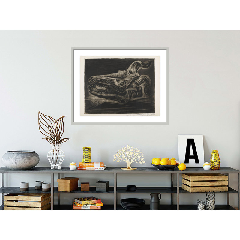 «Skull of a Goat on a Table» par Pablo Picasso - reproduction d'art encadrée, 32.91" H x 41.5" W