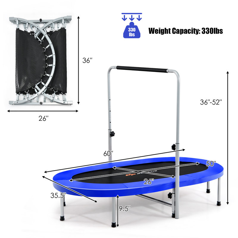 Trejo Freeport Park 127cm Round Fitness Trampoline with Handlebar, Blue