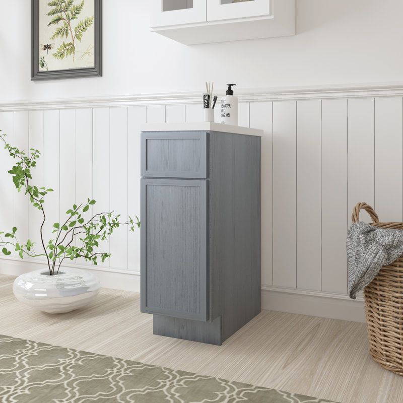12" W Birch Plywood Freestanding Single Base Storage Cabinet, Smoky Gray