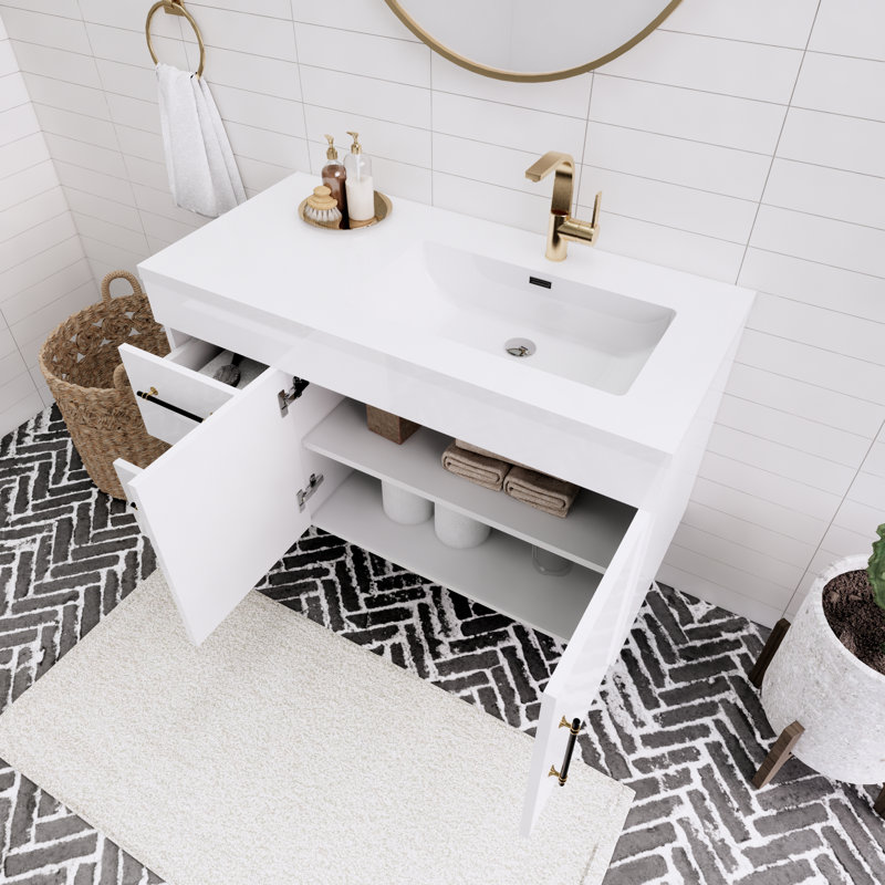 Ensemble de meuble-lavabo mural simple 41,75 "Spring, Blanc brillant
