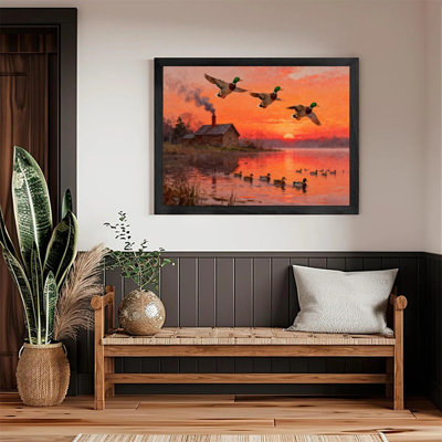 Art mural encadré noir, scène de chasse classique au coucher du soleil, impressions encadrées de paysage sauvage rustique