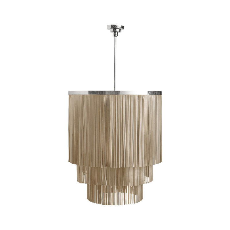 Fringe Leather Chandelier w/ Solid Accents, 30" H x 26" W x 26" D, Nickel, 4
