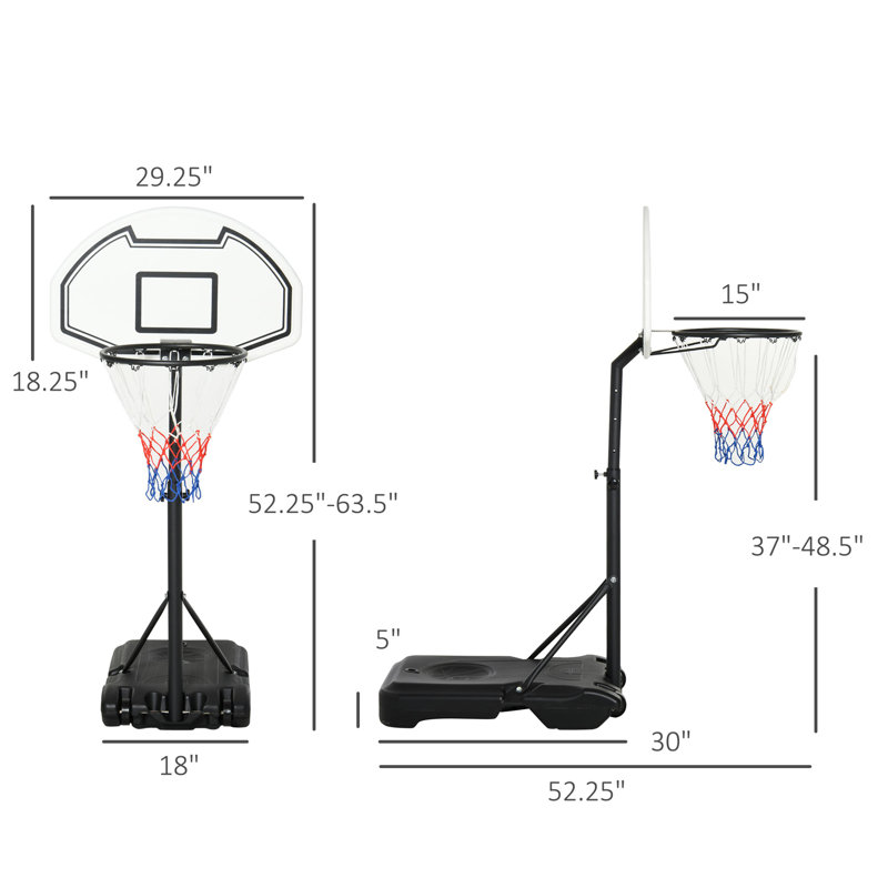 Système de basketball portatif réglable en hauteur 3 'à 4' avec panneau 30 "Aosom