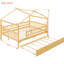 Lit cabane en bois pleine grandeur avec lit gigogne, finition naturelle, grand espace de rangement, structure robuste, 2 têtes de lit, idéal pour les enfants de 6 ans et plus, couleur du lit, couchage d'appoint, toit en forme de ciel fantaisiste, design peu encombrant, bois de pin.