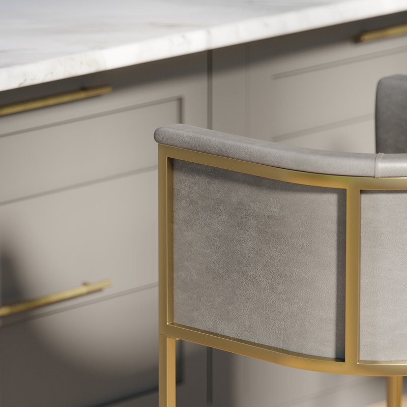 Manhattan 26in. Counter Stool – Tobacco Brown Faux Leather with Brass-Finish Base, Counter Stool (26" Seat Height), Gray
