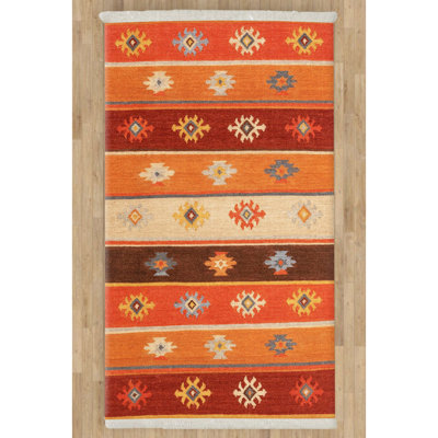Tapis orange / crème en polypropylène Kilim