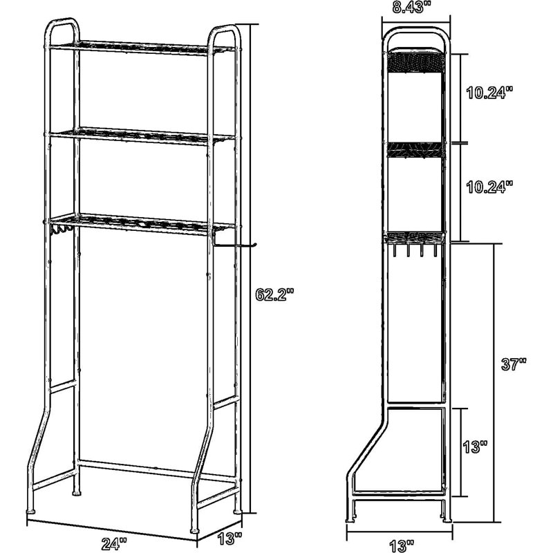 Over The Toilet Storage Cabinet With Paper Holder And Hooks, Adjustable Shelf Bathroom Organizer, Space-Saving Rustproof Metal Shelf Unit For Bathroom Storage