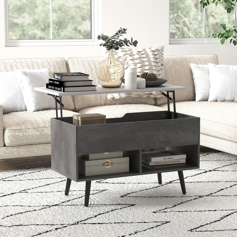 Lift Top Coffee Table with Storage, Grey, White
