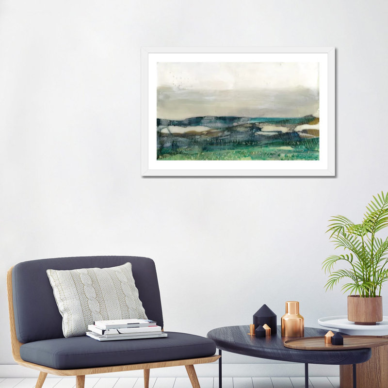 Reproduction d’art, "Aqua Hills I" par Jennifer Goldberger, Papier encadré blanc, H 24 po x l 32 po x P 1 po