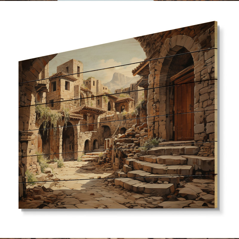 Italie, Pompéi, ruines sur bois, H 30 po x l 40 po x P 0,78 po