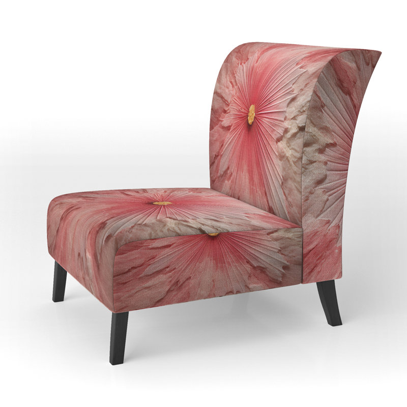 Vintage Ethereal Pink Retro Flower II - Upholstered Mid-Century Modern Slipper Chair, Pink Accent Chair